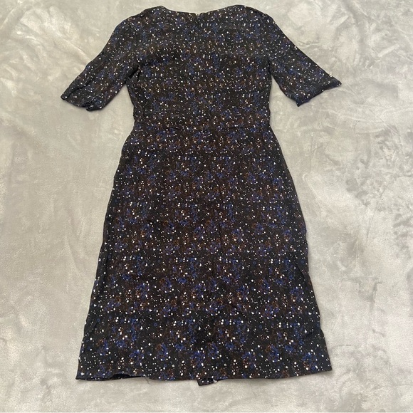 Tanya Taylor Printed Sheath Dress Black Blue dotted splatter print 21832 - Picture 8 of 9